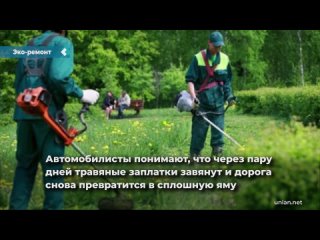 in the dnipropetrovsk region, road pits were covered with mowed grass